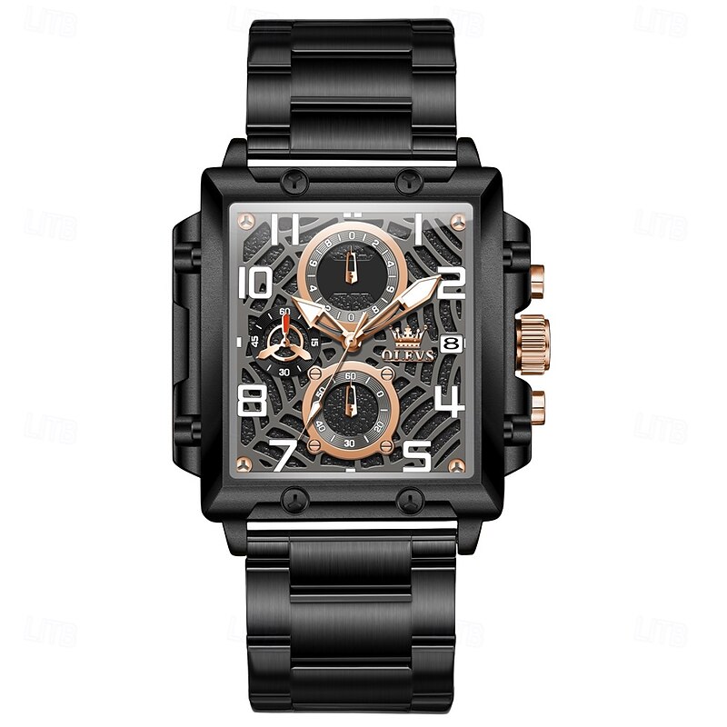 OLEVS 2958 Men's Square Quartz Watch, Waterproof, Luminous Stainless Steel, Sport Clock, Elegant Design3