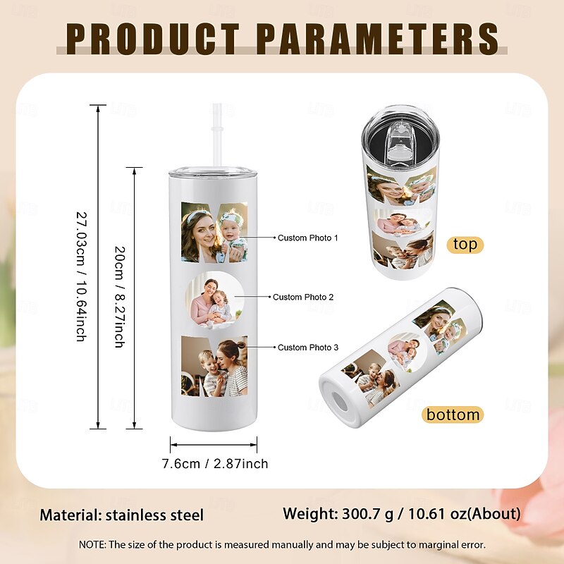 Personalized Tumbler with Straw Custom Photo Gift for Mom 30oz Stainless Steel Insulated Cup, Mother's Day Birthday Gift for Mom Wife, Hot Cold Drink Travel Mug3