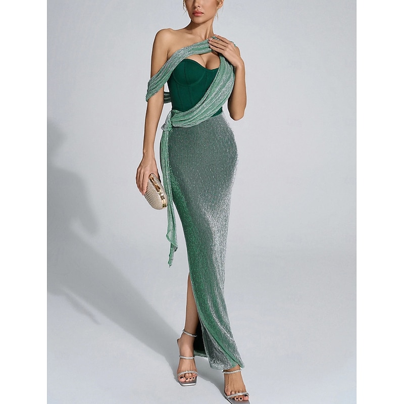 Mermaid / Trumpet Party Dresses Elegant Dress Wedding Wedding Guest Ankle Length Sleeveless Strapless Satin with Glitter3