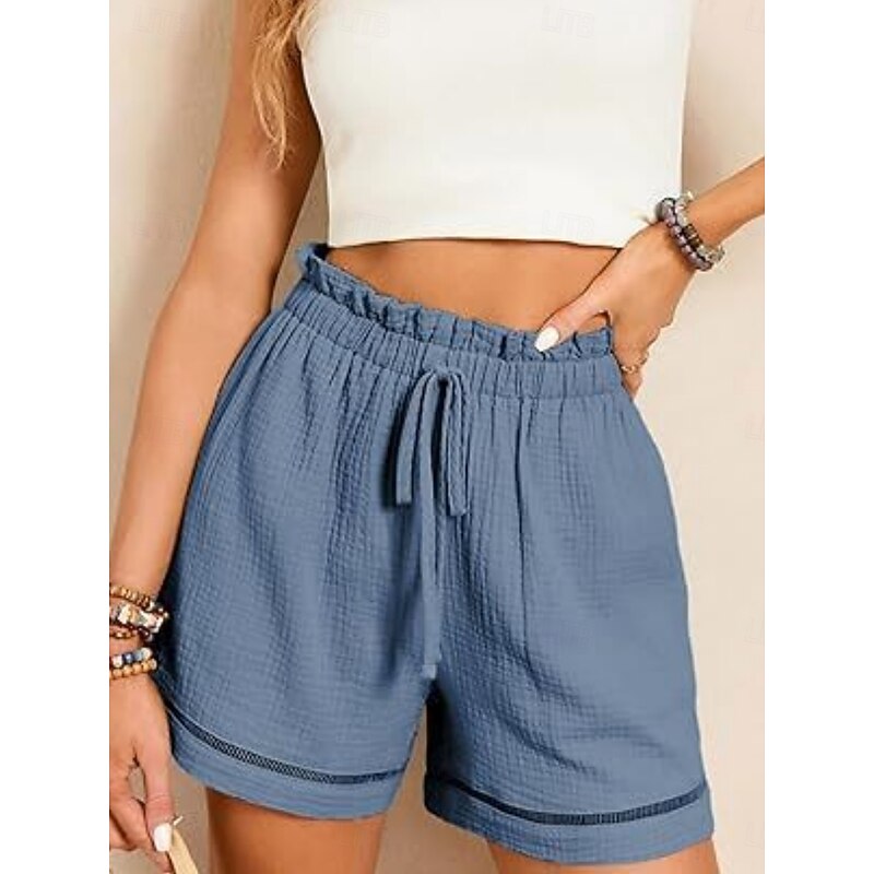 Women's Shorts Baggy Pants ChinosFashion Streetwear Short High Waist Plain Pocket Elastic Waistband Comfy Soft Comfortable Micro-elastic Outdoor Street Navy-blue Pinkish Gray Wine Green Summer Spring