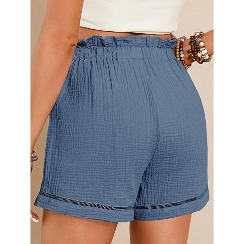 Women's Shorts Baggy Pants ChinosFashion Streetwear Short High Waist Plain Pocket Elastic Waistband Comfy Soft Comfortable Micro-elastic Outdoor Street Navy-blue Pinkish Gray Wine Green Summer Spring3