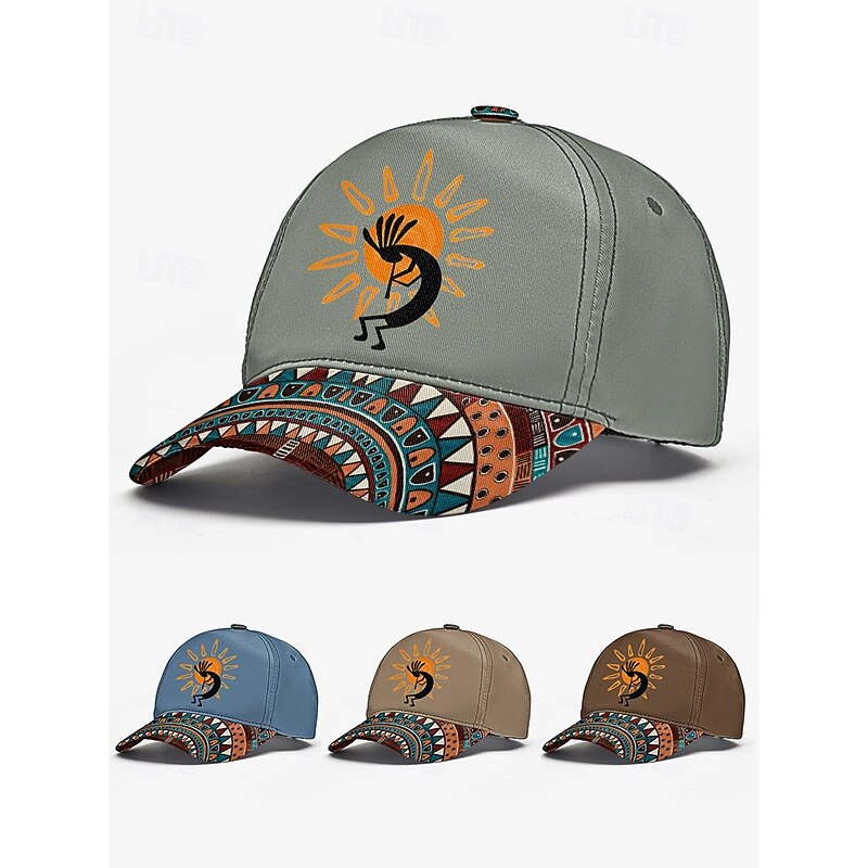Men's Camouflage Print Baseball Cap with Tribal Pattern, Adjustable Sun Protection Hat for Outdoor Sports, Hiking, and Casual Wear
