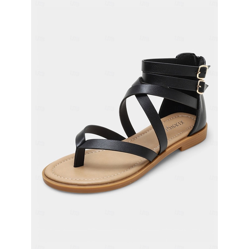 Women's Black Gladiator Flat Sandals | Strappy Ankle Wrap Summer Shoes for Beach & Casual Outfits3