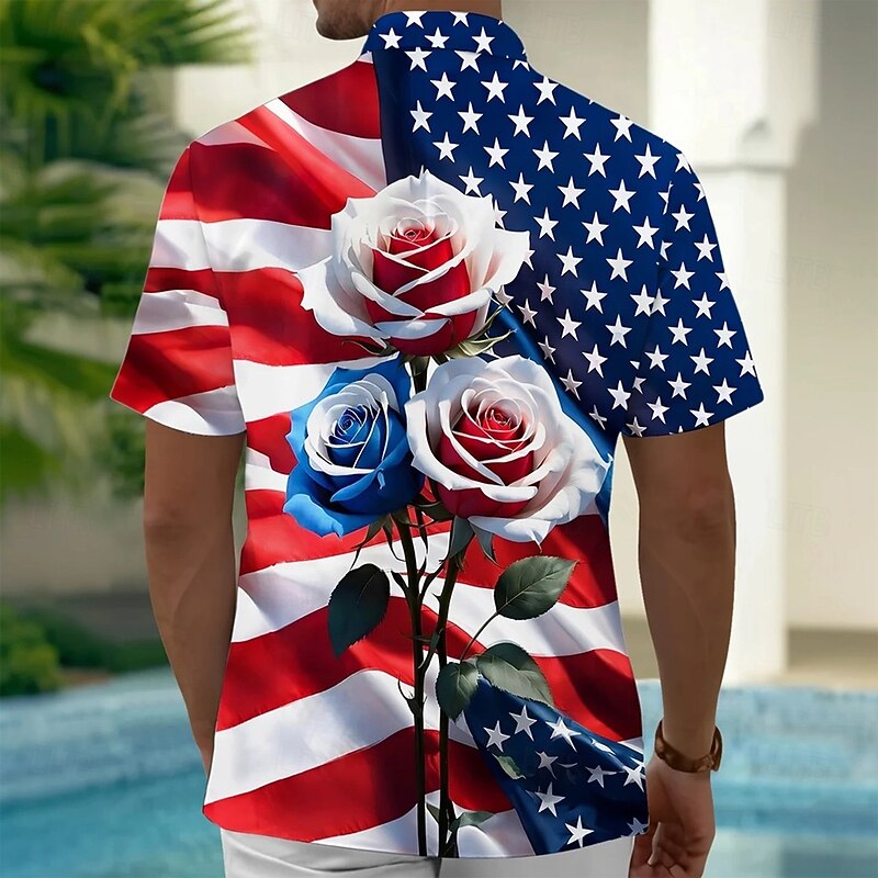 Men's American US Flag Independence Day Patriotic Shirt Casual Shirt Button Up Shirt Short Sleeve Fashion Casual Vacation Holiday Summer Spring Turndown 3D Print Collared Shirts Front One Pocket Blue2