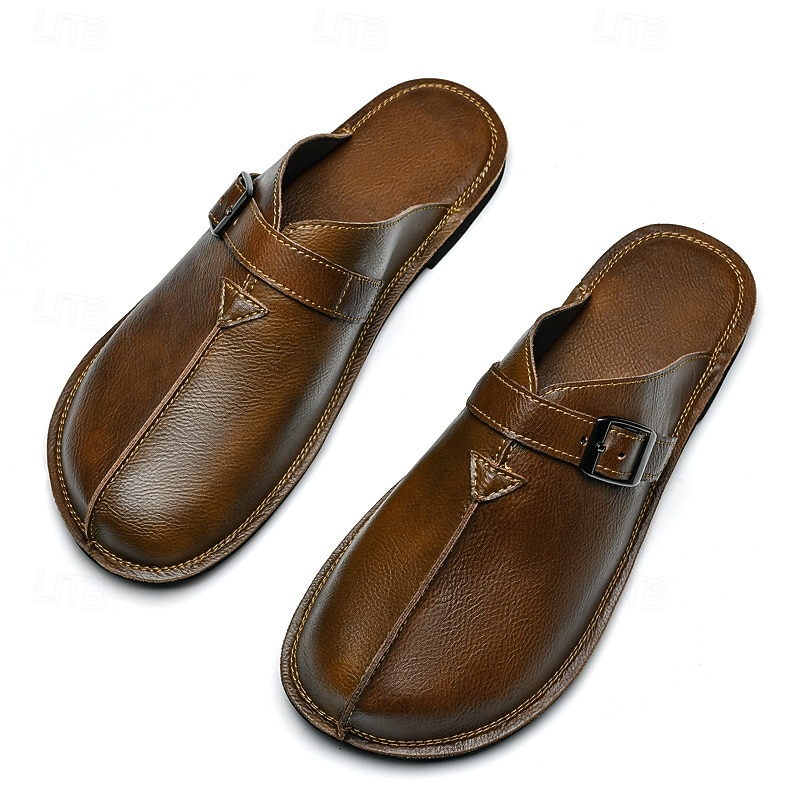 Men's Brown Closed-Toe Slide Faux Leather Sandals – Comfortable Slip-On Sandals for Relaxed Outdoor Activities2