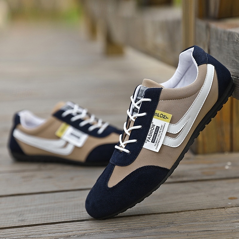 Men's Casual Beige and White Sneakers – Breathable Nylon Lace-Up Shoes for Relaxed Outings and Casual Occasions4