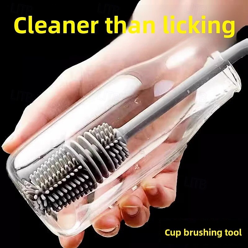 Silicone Bottle Brush for Cleaning Cups and Bottles, Long Handle Cup Scrubber for Water Bottles, Mugs, Baby Bottles, Lids, Reusable Dish Cleaning Brush Tool3