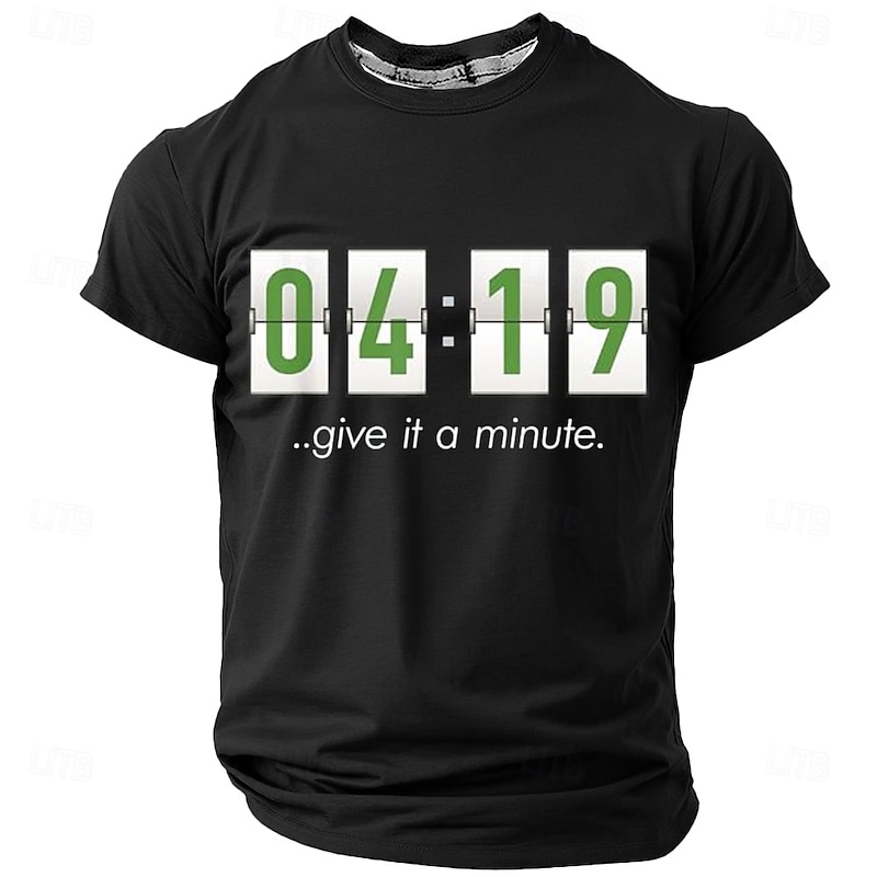 Men's Short Sleeve Graphic T-Shirt - Funny 04:19 Give It A Minute Pun Wordplay Design4