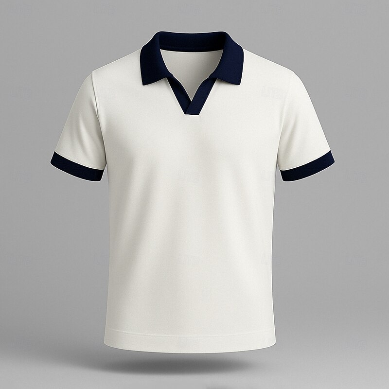 Men's Polo Work Business Turndown Seagull collar Short Sleeve Vacation Vintage Solid Color Color Block Color Block Summer Spring River Blue Black White Light Green Polo3