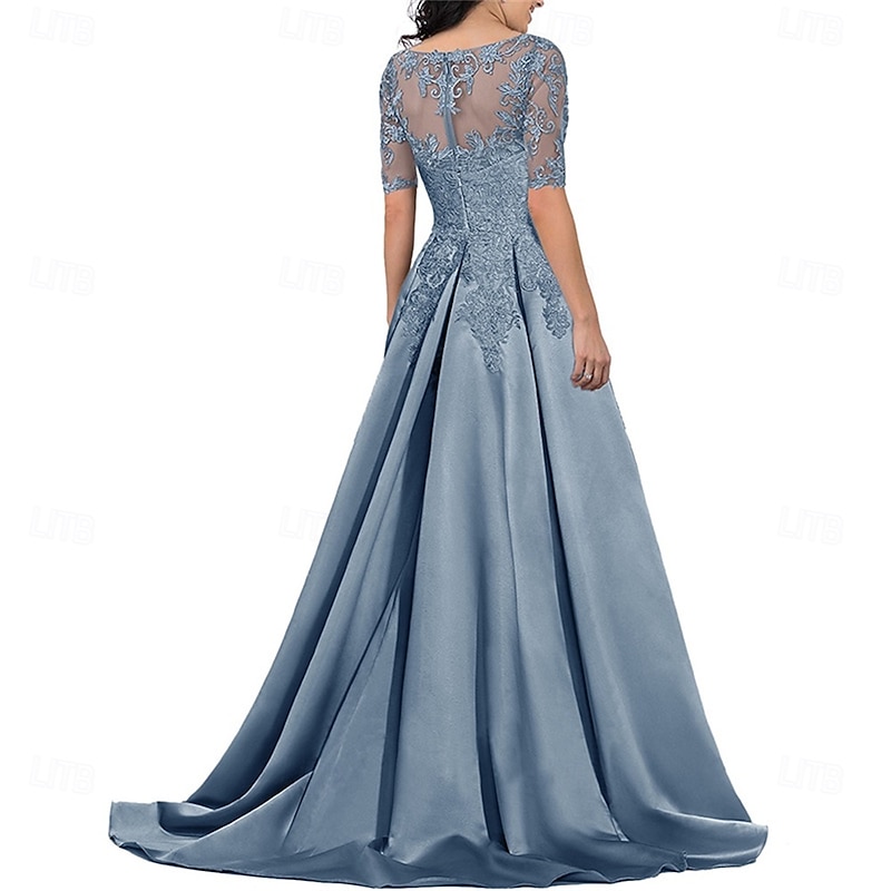 Dress Mother of the Bride Dress Elegant Vintage V Neck Floor Length Polyester Short Sleeve with Solid Color2