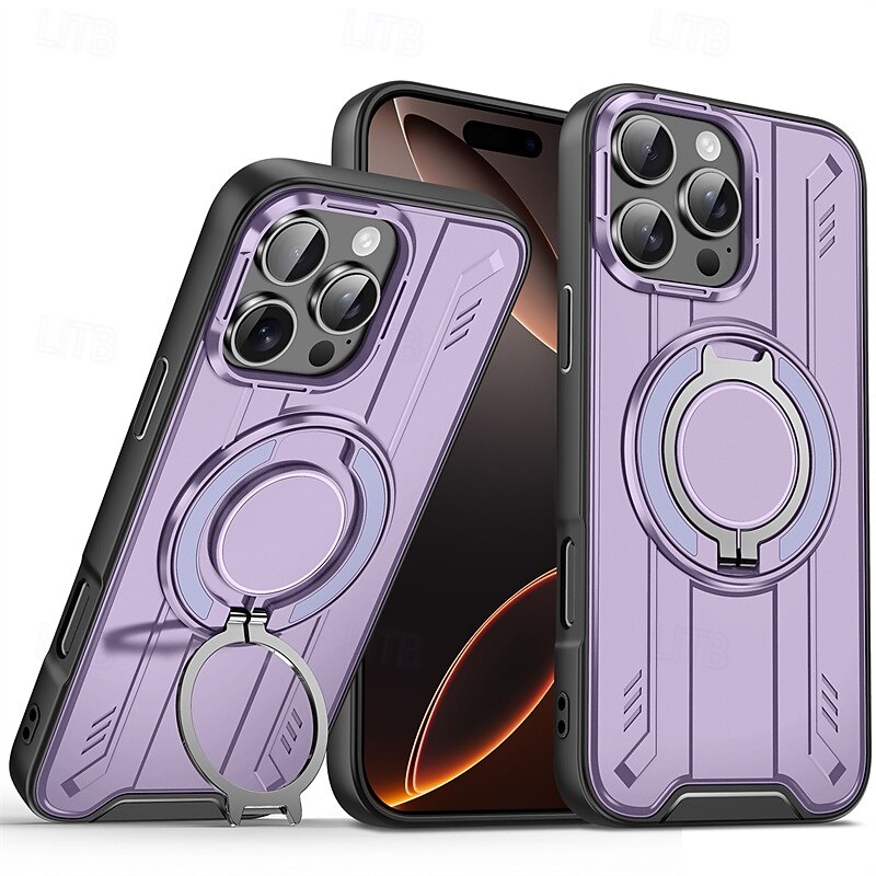 Phone Case For iPhone 17 Pro Max 17 Air 16 15 14 Pro Max Plus 16e 13 12 11 Pro Max Back Cover Magnetic Adsorption with Stand Holder Magnetic Support Wireless Charging Geometric Pattern TPU PC Metal3