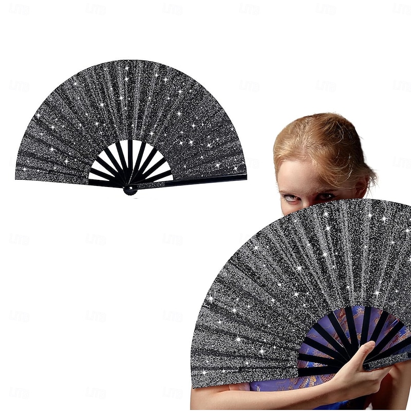 Boots on The Ground Fan Large Holographic Folding Hand Fan Line Dance Popping Fan, Clap Fans for Line Dancing Foldable Craft Holding Laser Colors Hand Fan