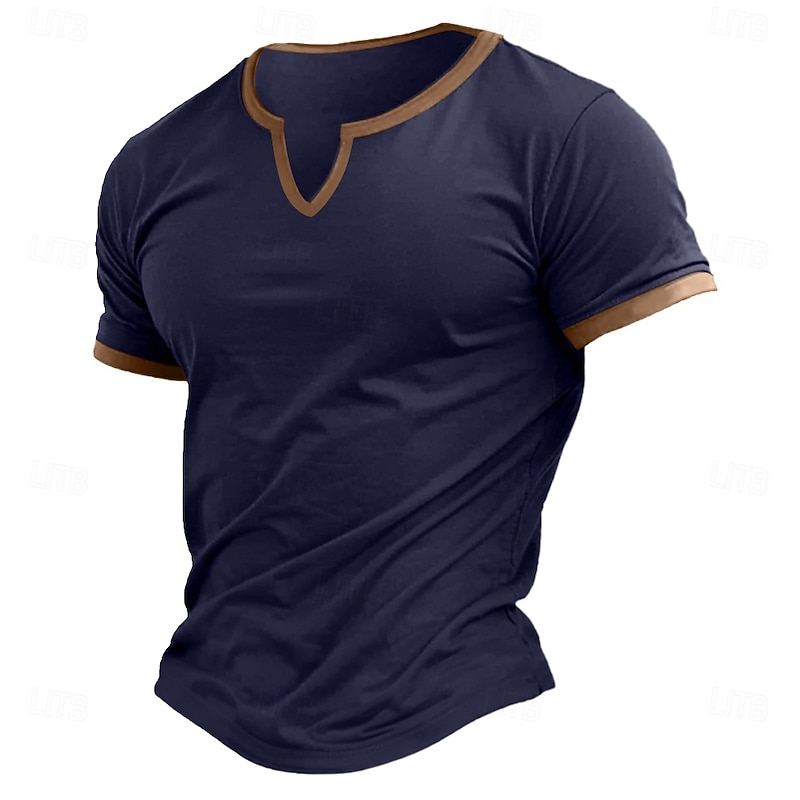 Men's T Shirt Tee Top Short Sleeve Short Sleeves V Neck Notched Summer Color Block Fashion Designer Basic Classic Style Vacation Street Going out White Black Navy Blue Top Tee for Men