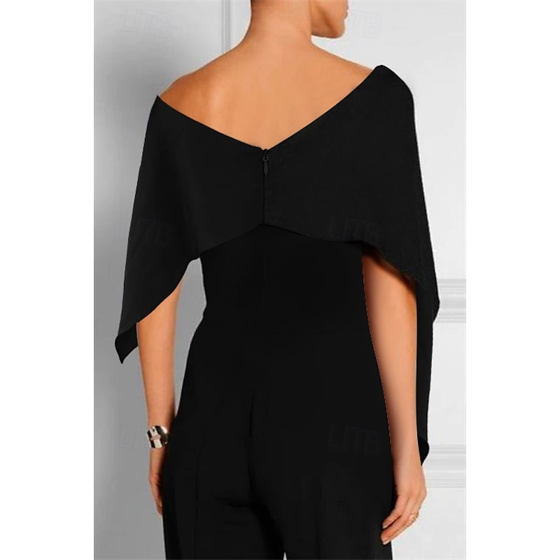 Jumpsuits Mother of the Bride Wedding Guest es Elegant  Formal Wedding Party Floor Length Short Sleeve Off Shoulder Fall Wedding Guest Chiffon with Ruffles2