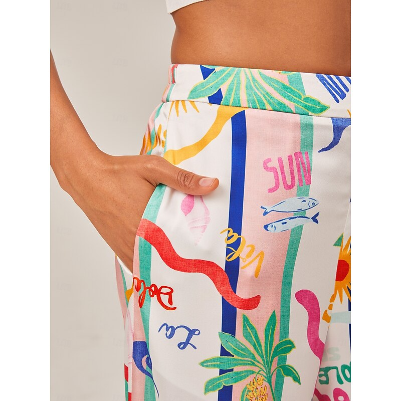 Tropical Print Wide-Leg Pants2