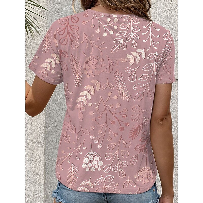 Women's T Shirt Floral Graphic Vintage Stylish Classic Short Sleeve Crew Neck Round Neck Regular Tops Daily Print Pink Summer2