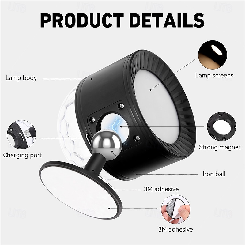 LED Wall Lights Spotlights Remote Control Tri Color Dual Head Little Magic Ball Atmosphere Lamp Creative Night Lamp Rainbow Projection Little Magic Ball Usb Charging Festival Party Atmosphere Decoration Lamp  1PC3