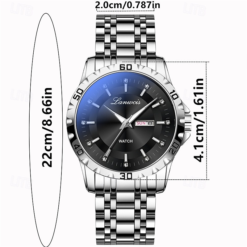 Fashionable Men's Quartz Watch with Simple Round Dial Dual Calendar Luminous Waterproof Steel Strip Watch Preferred Gift for Business Watches4