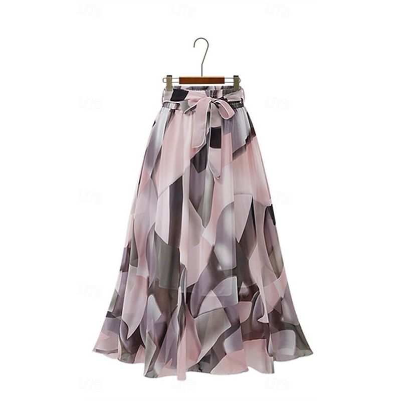 Women's Skirt Swing Casual Maxi Mid Rise Skirts Floral Print Micro-elastic Vacation Going out Black White Pink Blue Summer Polyester3