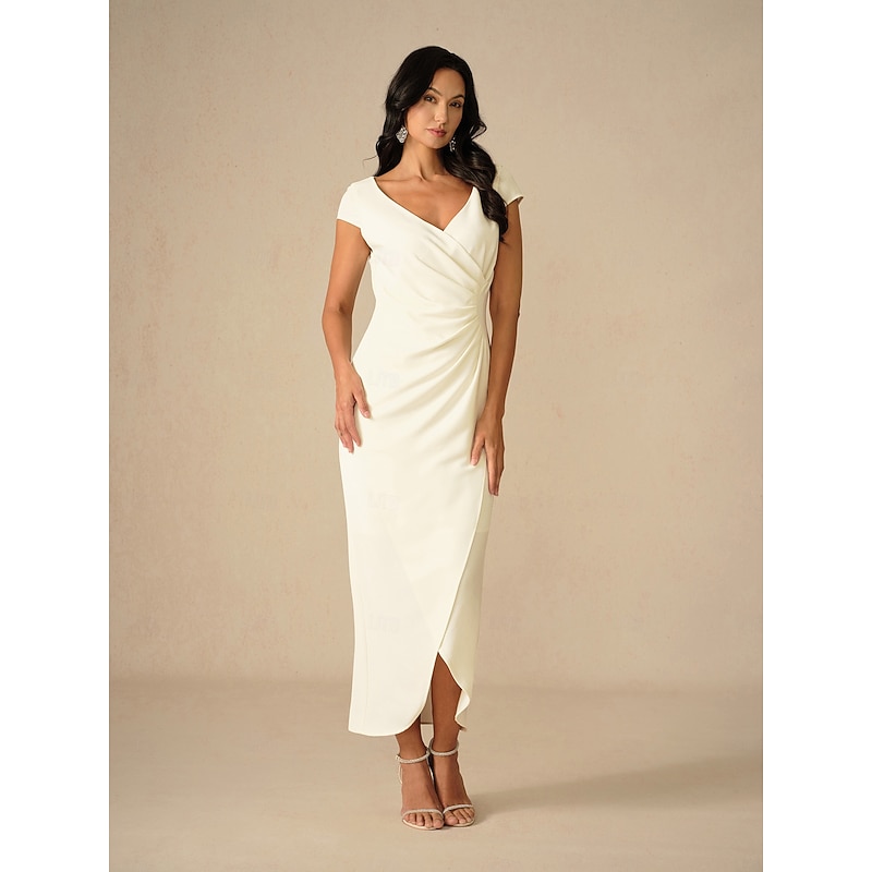 Women's Maxi Dress Wrap Dress Elegant Party Birthday Wedding Vacation Wedding Guest Regular Fit Solid Color Short Sleeve V Neck White Summer Spring Fall3