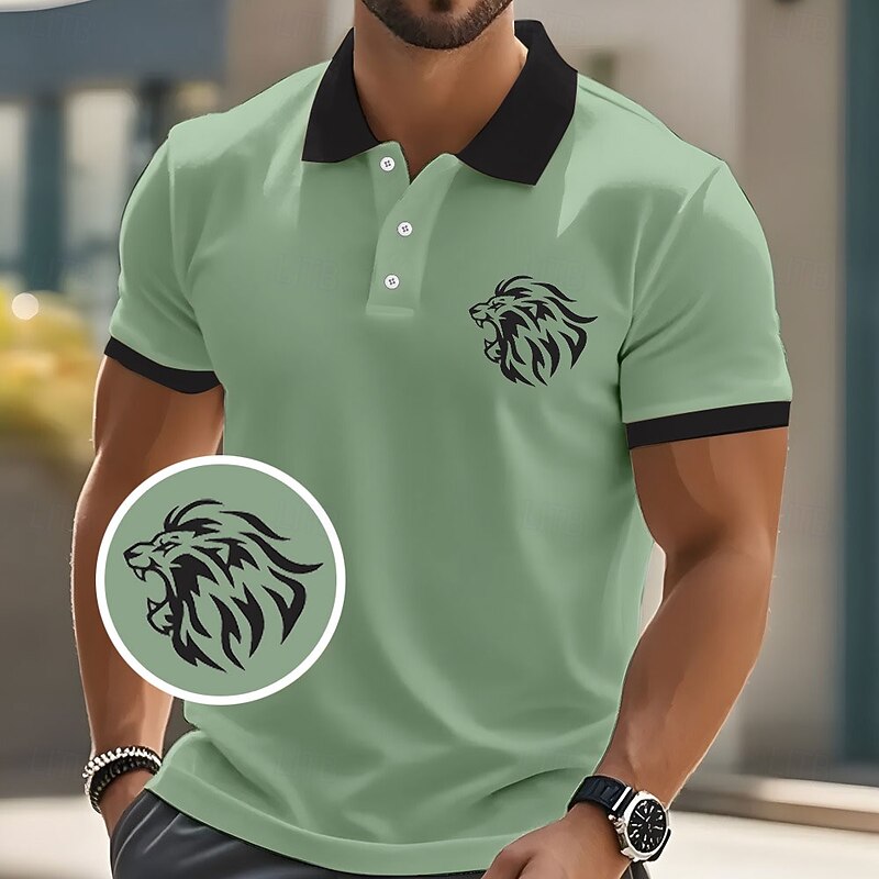 Men's Animal Lion Polo Short Sleeve Polo Shirts Collared Shirts Casual School Outdoor Athleisure Daily Wear 3D Print Summer White Pink Blue