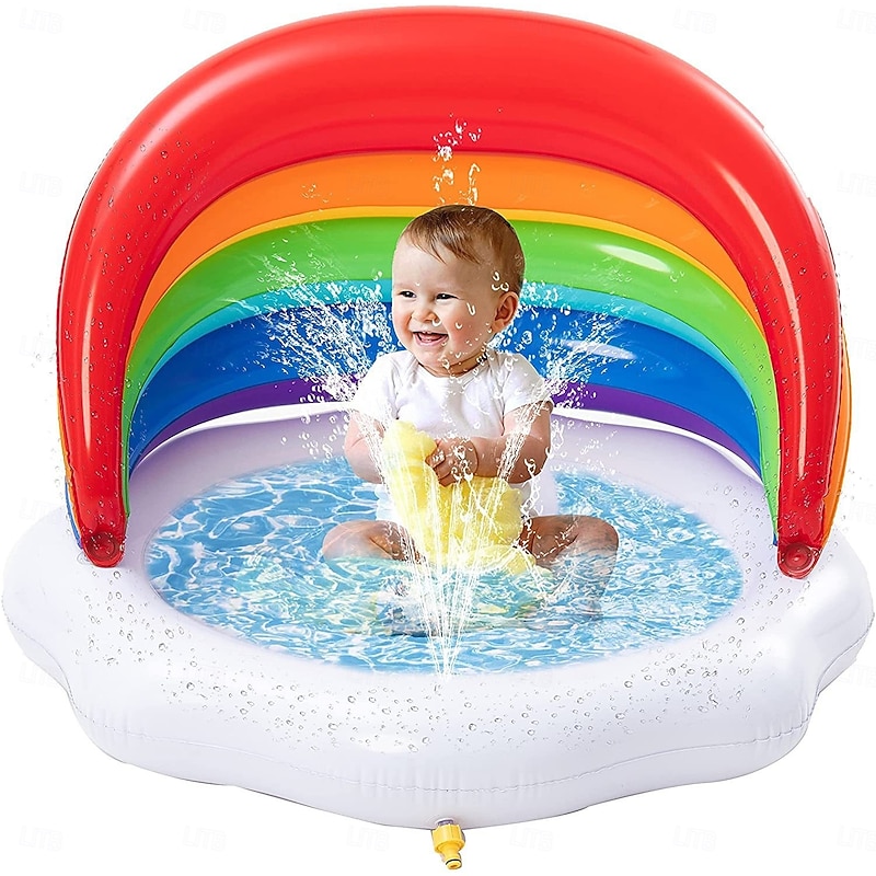 Inflatable Sprinkler Baby Pool with Canopy Rainbow Kiddie Pool Wading Pool for LearningInfant Water Pool ToysOutdoor Swimming Pool for Kids