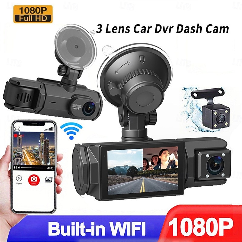 1080P Full HD WIFI Car Dashcam 3 Channel Recording Front Left Right Rear Night Vision Loop Recording 24H Parking Monitor2