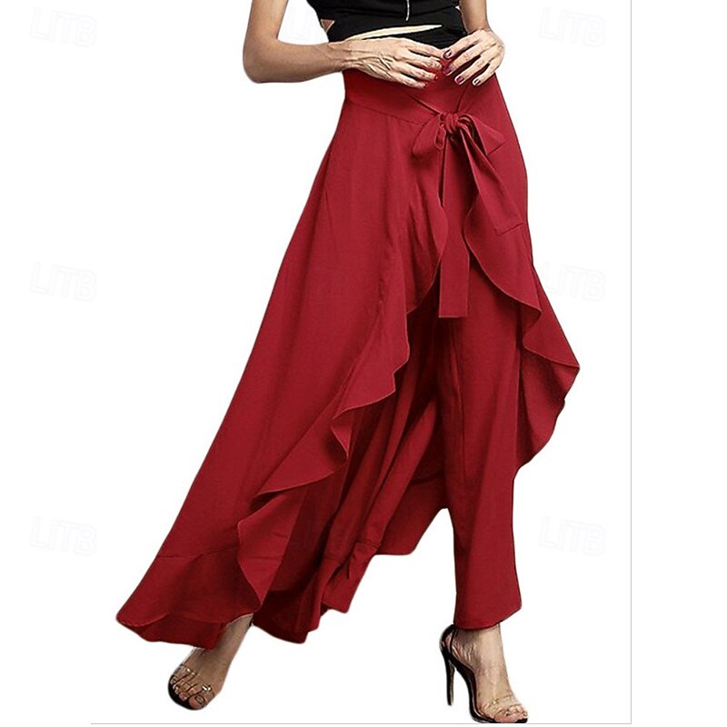 Women's Slacks Pants Trousers Fashion Streetwear Full Length Natural Plain Ruffle Comfy Outdoor Comfortable Street Weekend Magenta Grey Black Dark navy Summer Regular Fit3