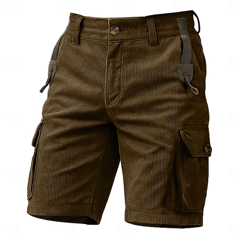 Men's Cargo Shorts Corduroy Pants Shorts Casual Shorts Hiking Shorts Elastic Waist Multi Pocket Straight Leg Plain Comfort Breathable Knee Length Outdoor Casual Daily Vacation Fashion Black Blue - Main Image