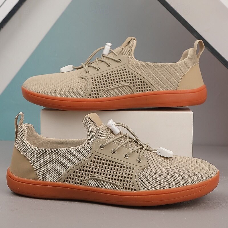 Men's Tan Knit Barefoot Sneakers – Flexible, Comfortable Design with Lace-Up Closure for Active & Casual Wear3