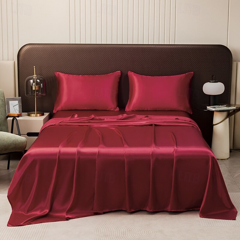 Pure Color Satin Imitation Silk Four-piece Set Simple Sheets, Mattress Covers, Pillowcases Bedding3