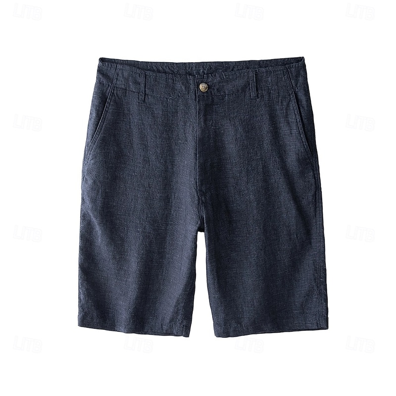 Men's Linen Shorts Plain Knee Length Outdoor Office Daily Vacation Ethnic Style Dark Blue Inelastic2
