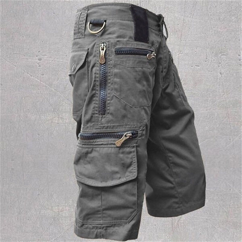 Men's Cargo Shorts Capri Pants Summer Shorts Zipper Pocket Multi Pocket Plain Comfort Wearable Calf-Length Outdoor Sport Daily Fashion Casual Black Light Green