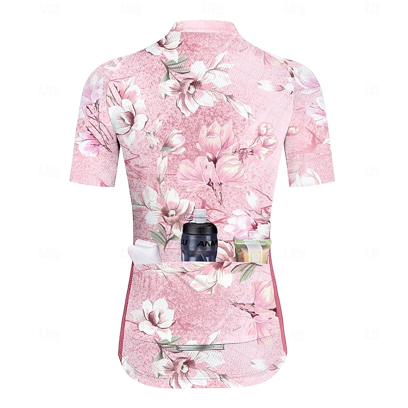 Women's Cycling Jersey Graphic Floral Botanical Short Sleeve Bike Jersey Top with 3 Rear Pockets Sunscreen UV Resistant Quick Dry Reflective Strips Sports Pink Clothing Apparel2