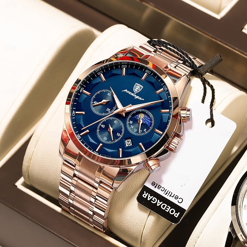 Men Quartz Watch Luxury Casual Business Luminous Calendar Date Week Waterproof Stainless Steel Watch2