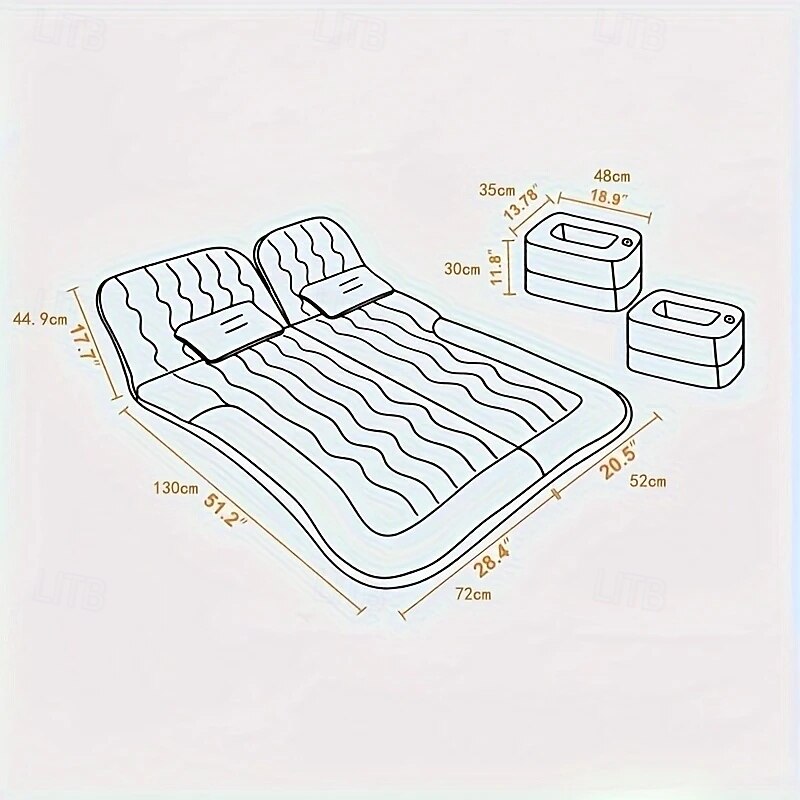 2-Person Inflatable Mattress 2-Person Inflatable Car Air Mattress | Portable, Convertible for Rear Seat or Trunk Use | Gray Quilted Design with Pump & Accessories for Travel, Camping, and Road Trips2