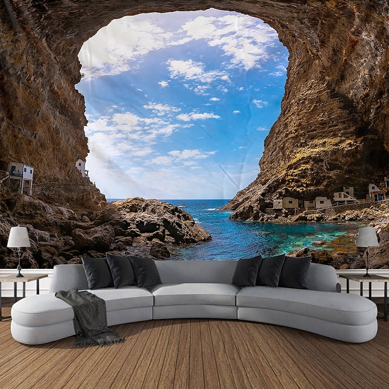 Landscape Ocean Cave Hanging Tapestry Wall Art Large Tapestry Mural Decor Photograph Backdrop Blanket Curtain Home Bedroom Living Room Decoration4