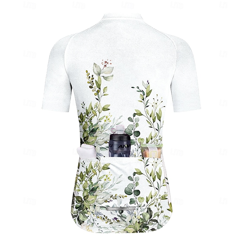 Women's Cycling Jersey Graphic Floral Botanical Short Sleeve Bike Jersey Top with 3 Rear Pockets Sunscreen UV Resistant Quick Dry Reflective Strips Sports Green Clothing Apparel2