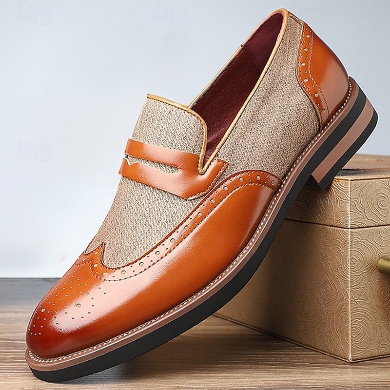 Men's Brown and Tan Brogue Dress Shoes - Stylish Formal Shoes for Dance Parties and Special Celebrations