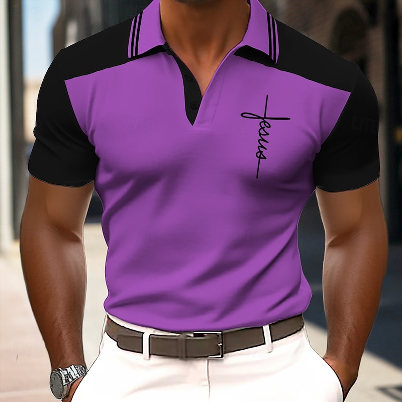 Easter Men's Graphic Polo Short Sleeve Polo Shirts Collared Shirts Vintage Athleisure Daily Wear 3D Print Summer Blue Purple Orange3