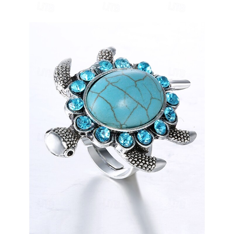 Women's Vintage Turtle Ring with Blue Turquoise Gemstone – Boho Animal Jewelry for Beach Vacations, Festivals and Casual Wear4