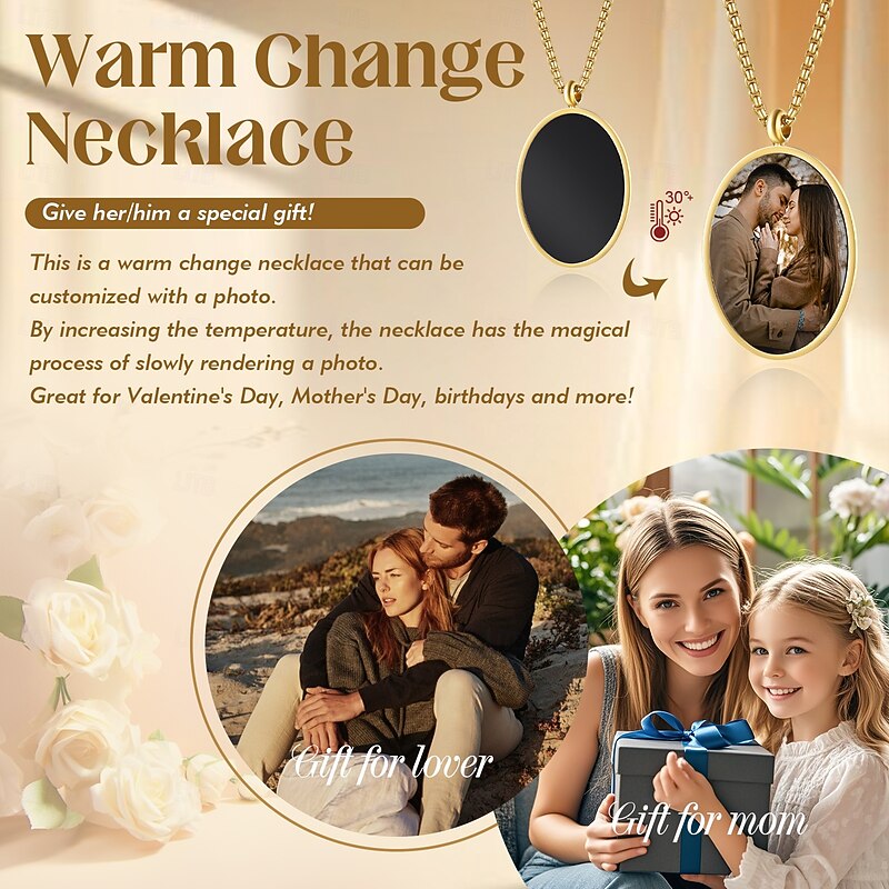 Personalized Thermochromic Necklace Custom Best Gift for Mom – Custom Photo Pendant, Unique Gift for Family, Friends, Loved Ones for Father's Day, Mother's Day3