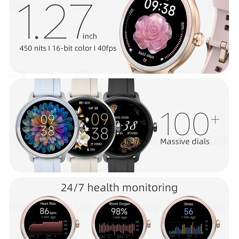 696 DR03 Smart Watch 1.27 inch Smartwatch Fitness Running Watch Bluetooth Pedometer Call Reminder Sleep Tracker Compatible with Android iOS Women Men Hands-Free Calls Message Reminder IPX-0 40mm2