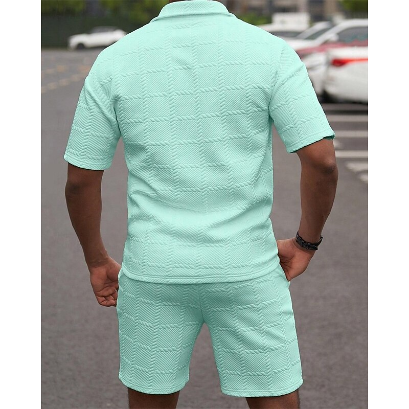 Men's Golf Shirt Golf Polos Shirts Work Casual Lapel Short Sleeve Basic Modern Plain 2 Piece Jacquard Summer Regular Fit Wine Black White Dark Red Pink sky blue Golf Shirt4