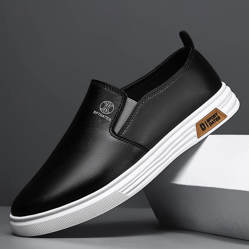 Men's White Slip-On Sneakers with Contrast Faux Leather Accents and Non-Slip Rubber Soles - Stylish and Comfortable for Casual and Everyday Wear2