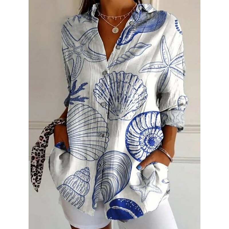 Women's Shirt Floral Graphic Retro Vintage Ethnic Long Sleeve Shirt Collar Regular Tops Daily Holiday Pocket Buttons Print Black Wine Blue Khaki Gray Summer4