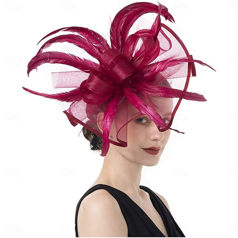 Women Fascinator Flower Feathers Hat Tea Party for Derby Cocktail Wedding Kentucky Fascinators Hat A Sky Blue3