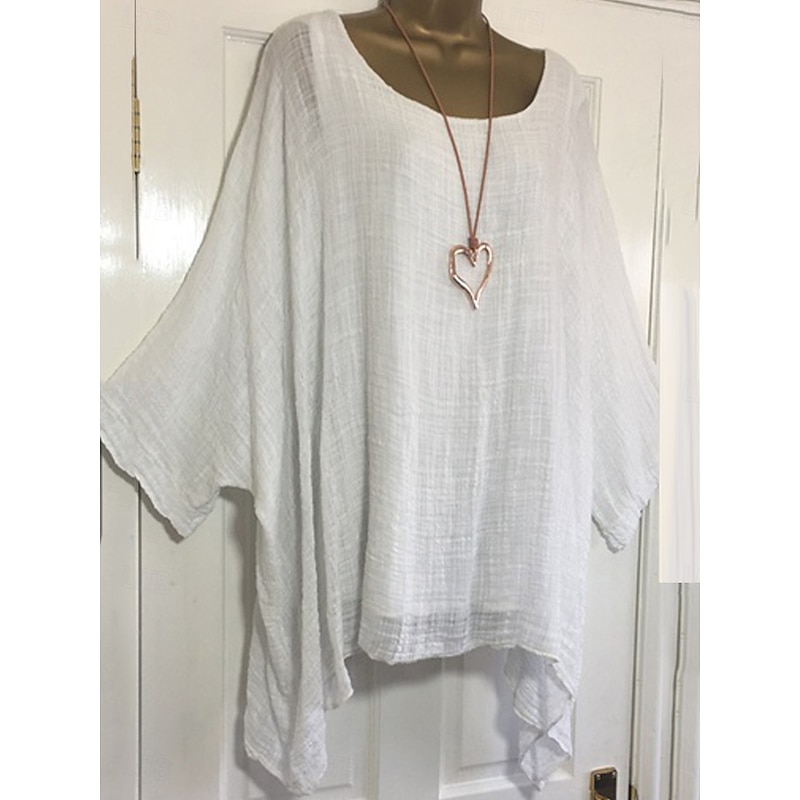 Women's Blouse Plain Basic Casual Linen Like 3/4 Length Sleeve Boat Neck Regular Tops Daily White Pink Red Gray Summer4