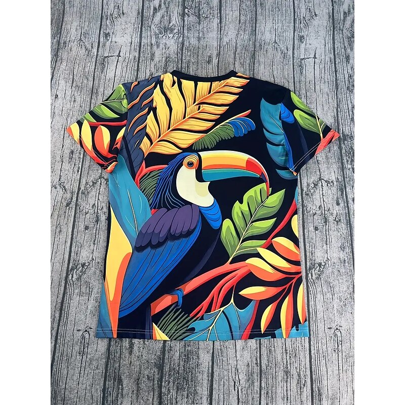 Women's T Shirt Summer Tops Color Block Bird Classic Casual Short Sleeve Crew Neck Crop Tops Daily Weekend Print Rainbow Summer Spring Fall2