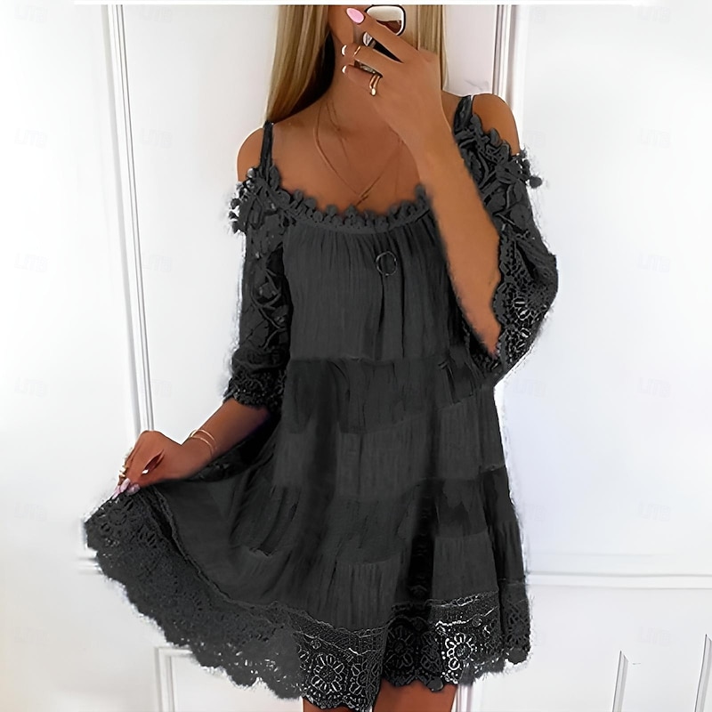 Women's Mini Dress White Dress Graduation Dress Lace Dress Boho Dress Stylish Basic Modern Vacation Loose Fit Pure Color Half Sleeve Crew Neck Black White Green Light Blue Summer Spring3